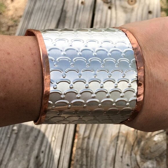 Gladiator Mermaid  Medieval Sterling Silver 925 Copper Cuff Wide Rustic Handmade - Picture 13 of 13